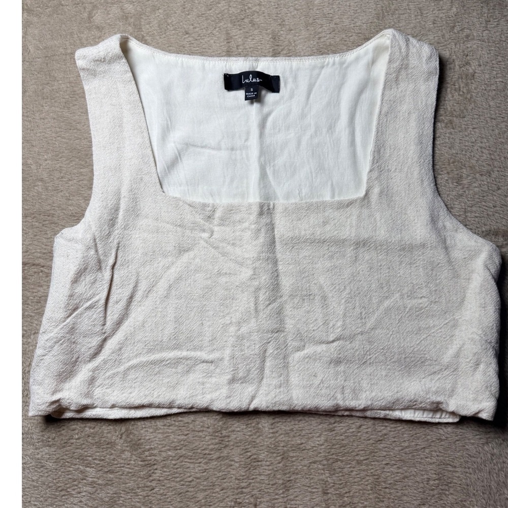 Lulus Cream Linen Blend  Crop Top Small Coastal‎ Summer Resort Chic Quiet Luxury